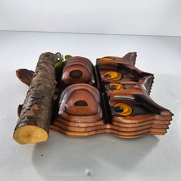 Handcrafted Green Mountain Wooden Owl Wall Art Rustic Decor Unique Felt Eyes - Picture 6 of 8